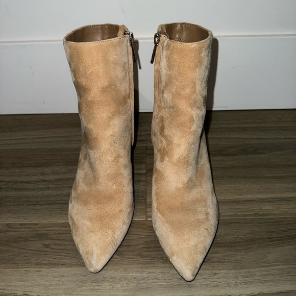 Sam Edelman Tan Suede Leather Block Heel Pointed Booties Size 7 - Picture 1 of 6